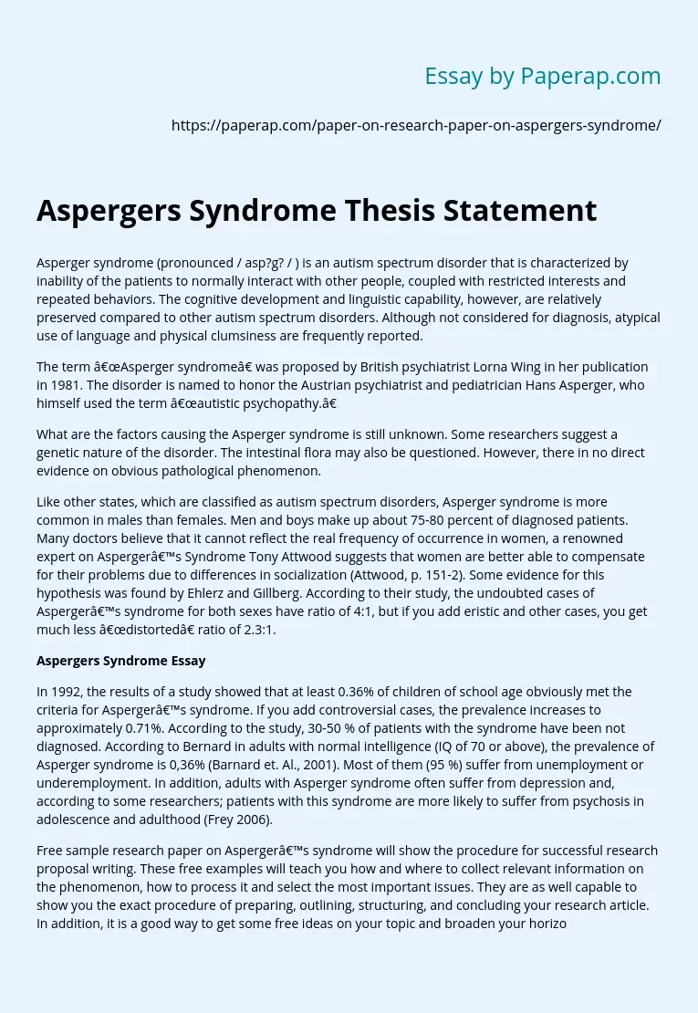 Aspergers Syndrome Thesis Statement
