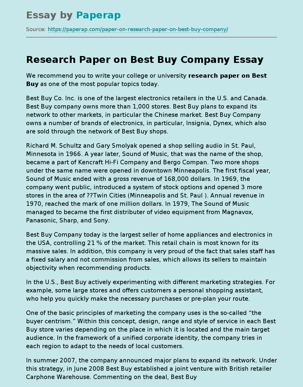 Research Paper on Best Buy Company