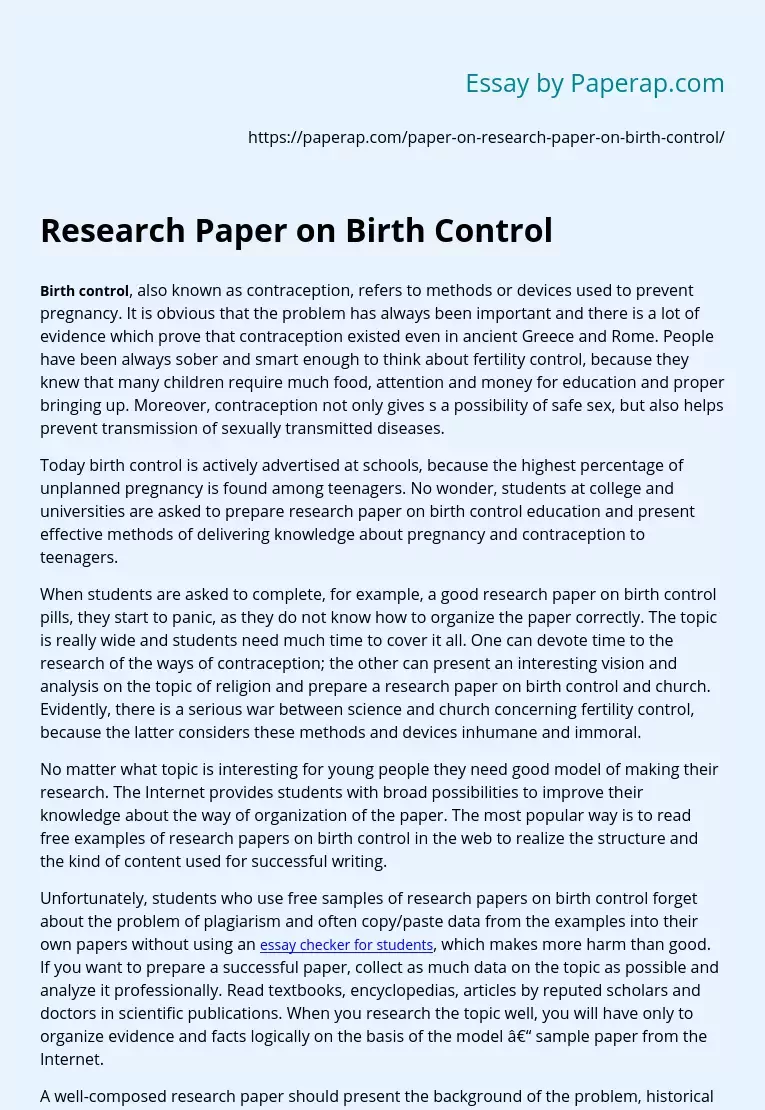 Research Paper on Birth Control