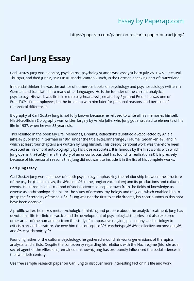 Carl Jung Essay Free Essay Example