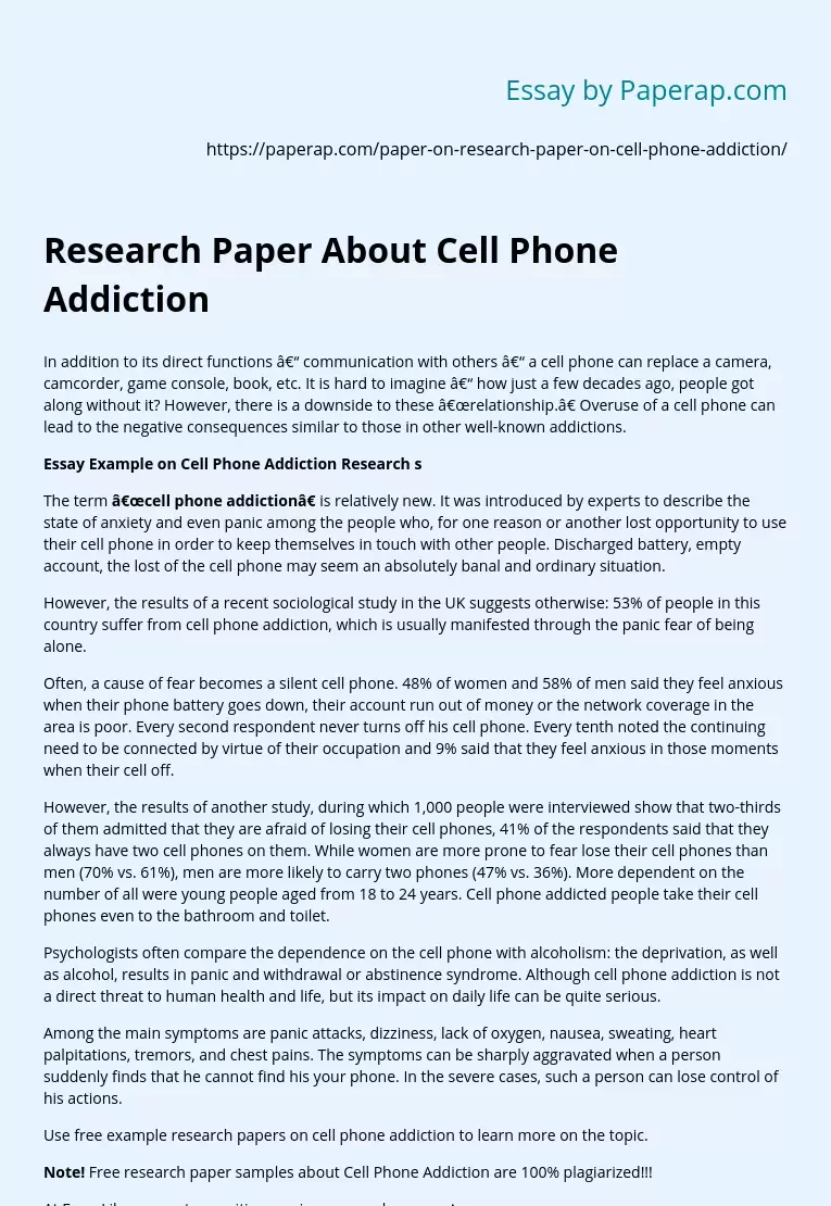 Research Paper About Cell Phone Addiction