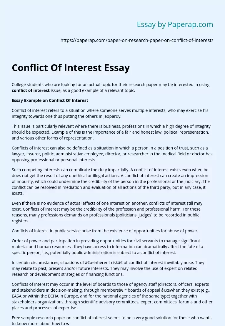 essay conflict of interest