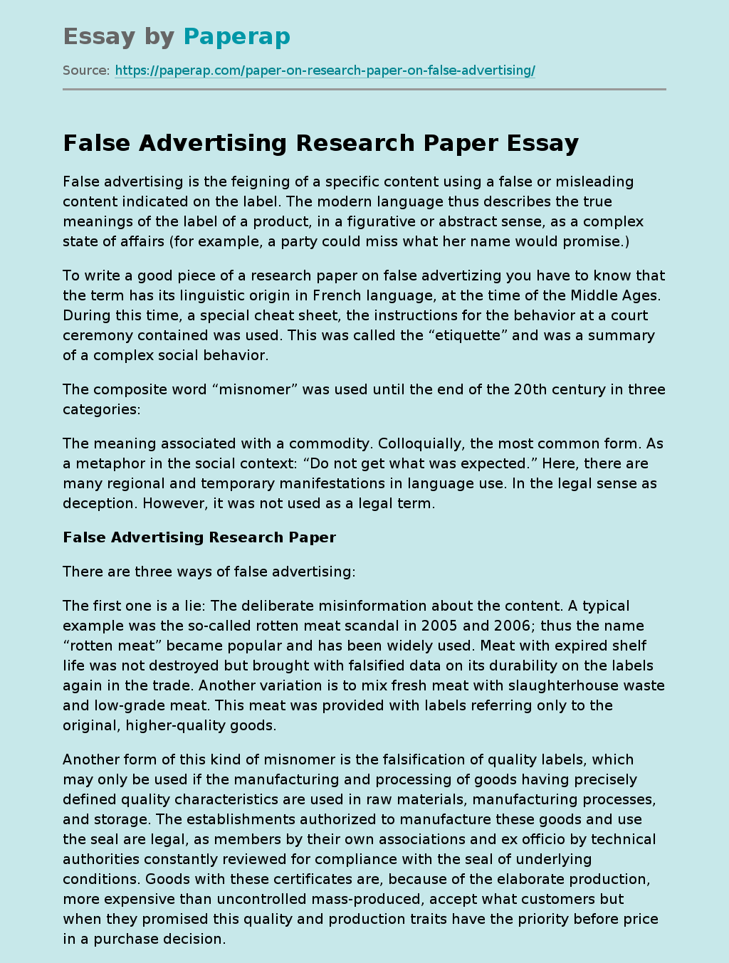 False Advertising Research Paper