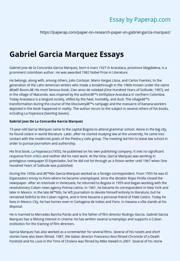 Gabriel Garcia Marquez Essays
