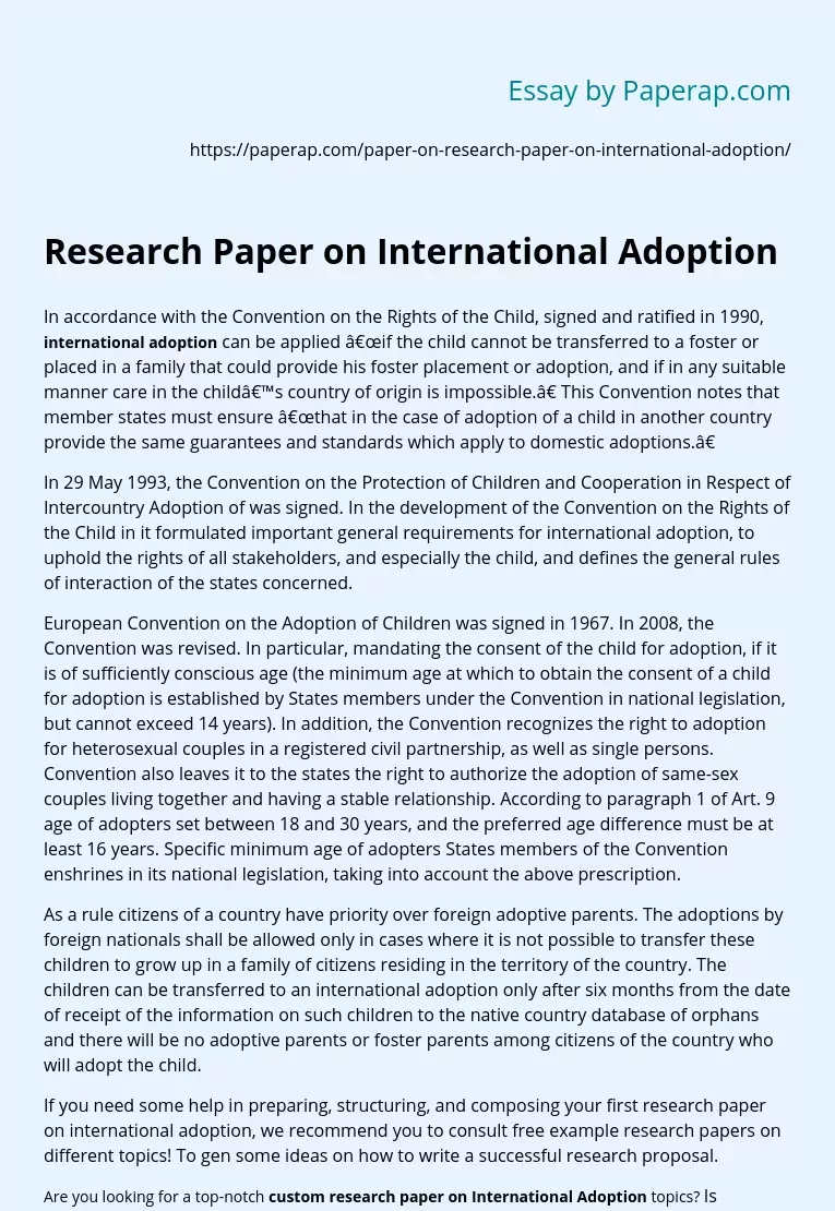 Research Paper on International Adoption