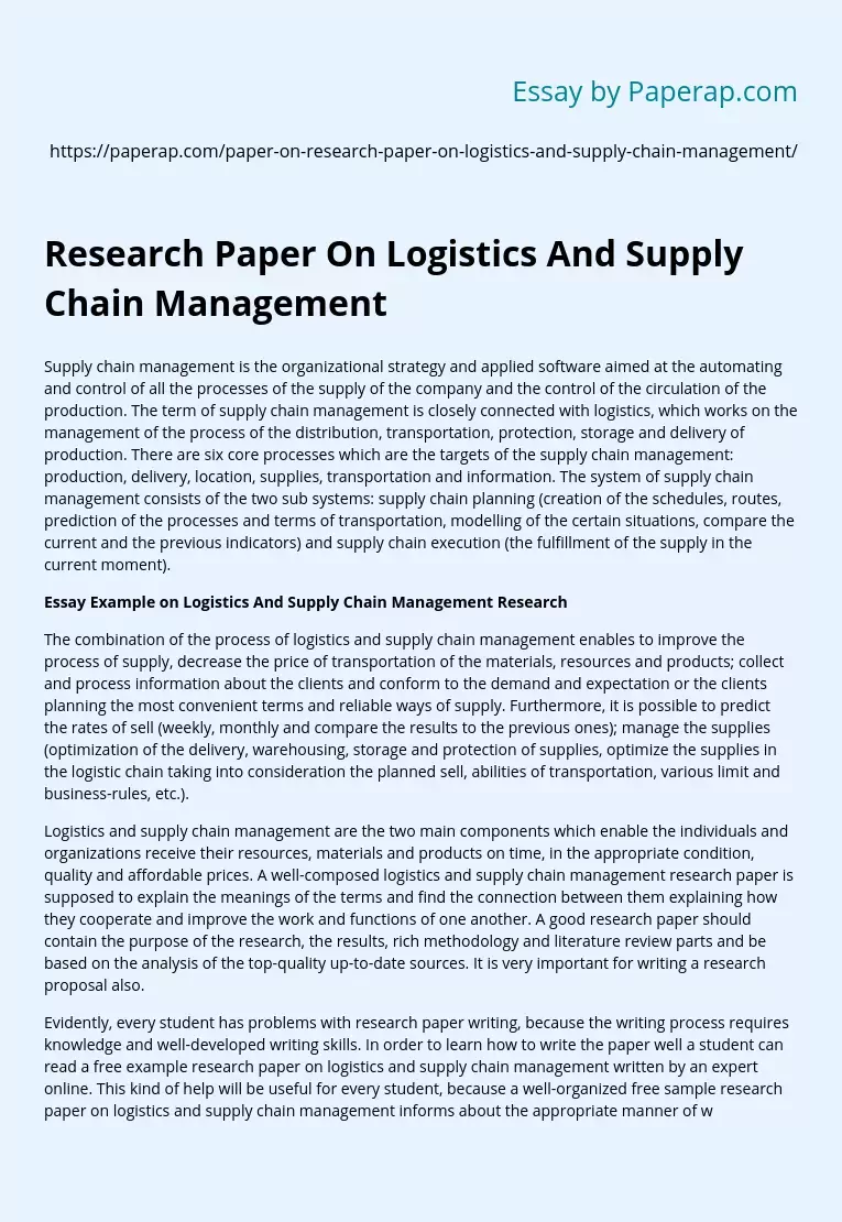 Research Paper On Logistics And Supply Chain Management