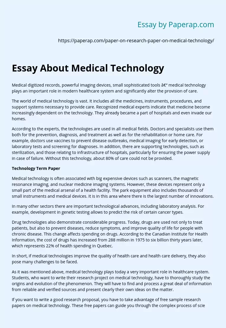 Essay About Medical Technology