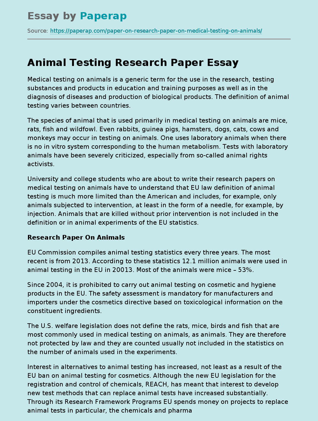 Animal Testing Research Paper Free Essay Example