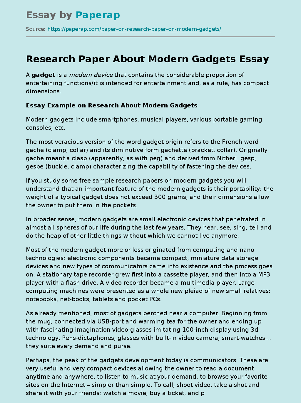 Research Paper About Modern Gadgets