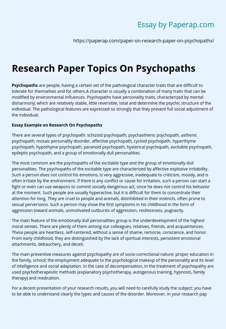 Research Paper Topics On Psychopaths