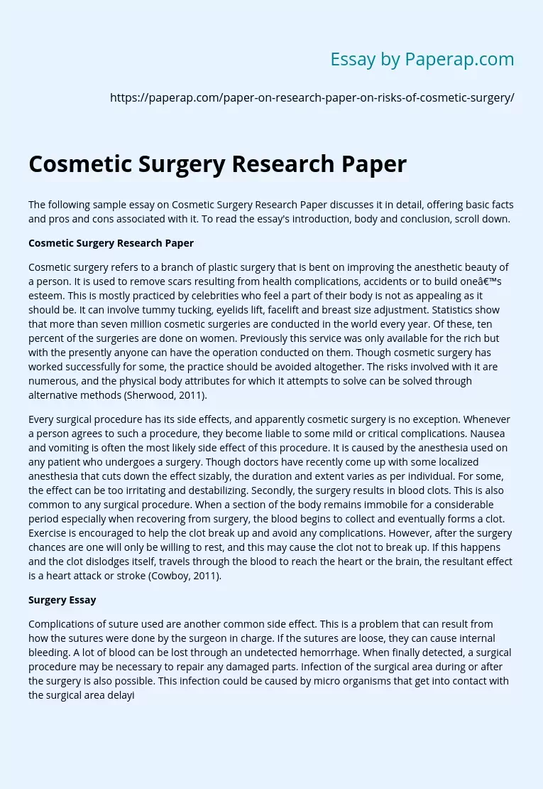 Cosmetic Surgery Research Paper