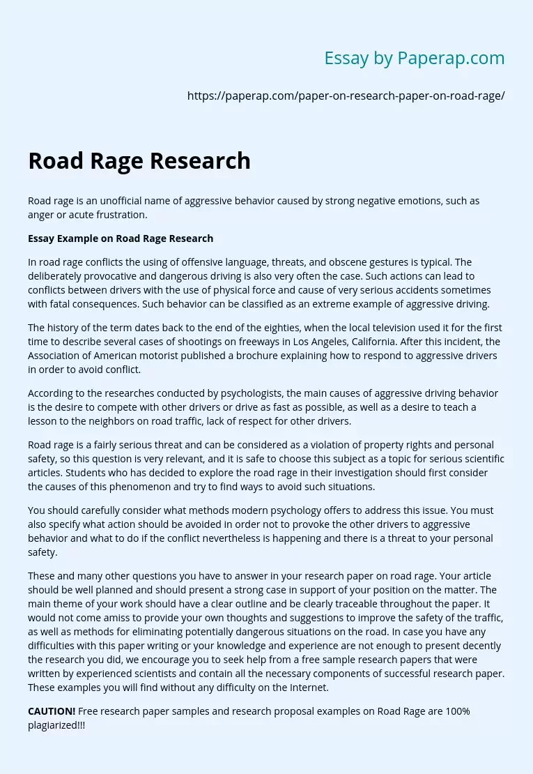 Реферат: Road Rage Essay Research Paper I
