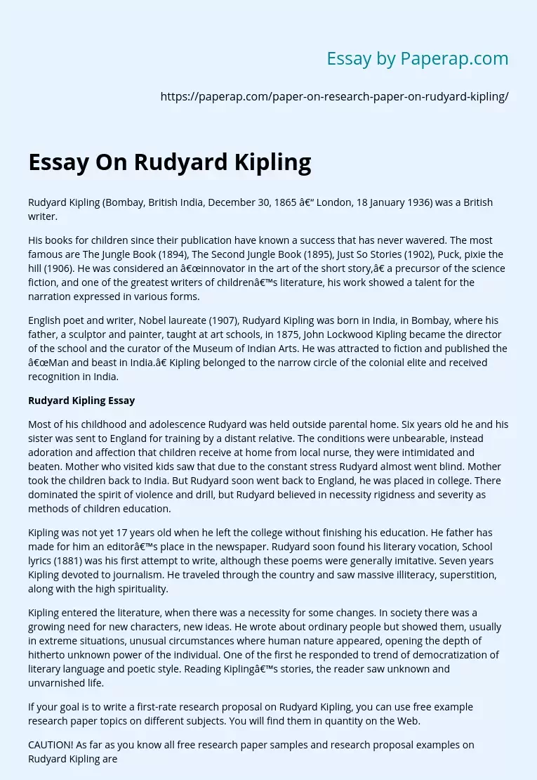 Essay On Rudyard Kipling