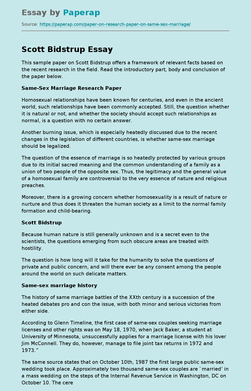 Same-Sex Marriage Research Paper
