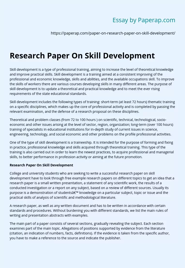 Research Paper On Skill Development