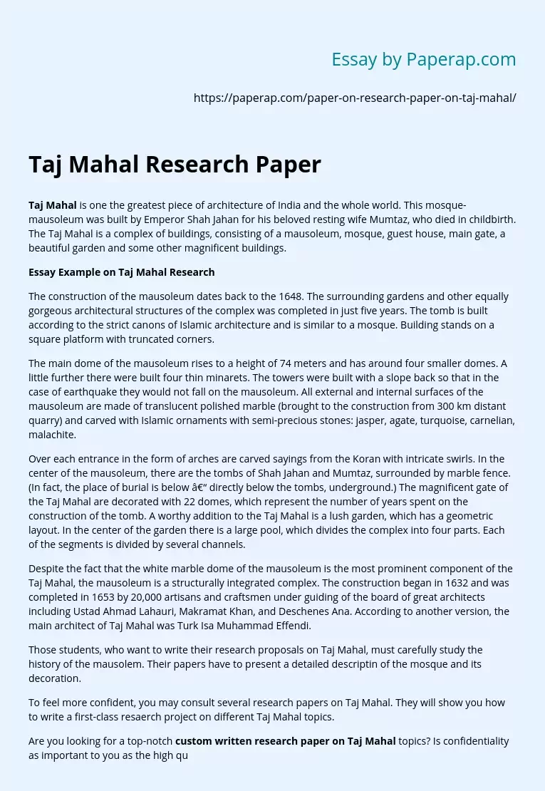 Taj Mahal Research Paper