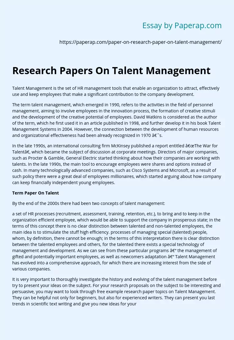 Research Papers On Talent Management