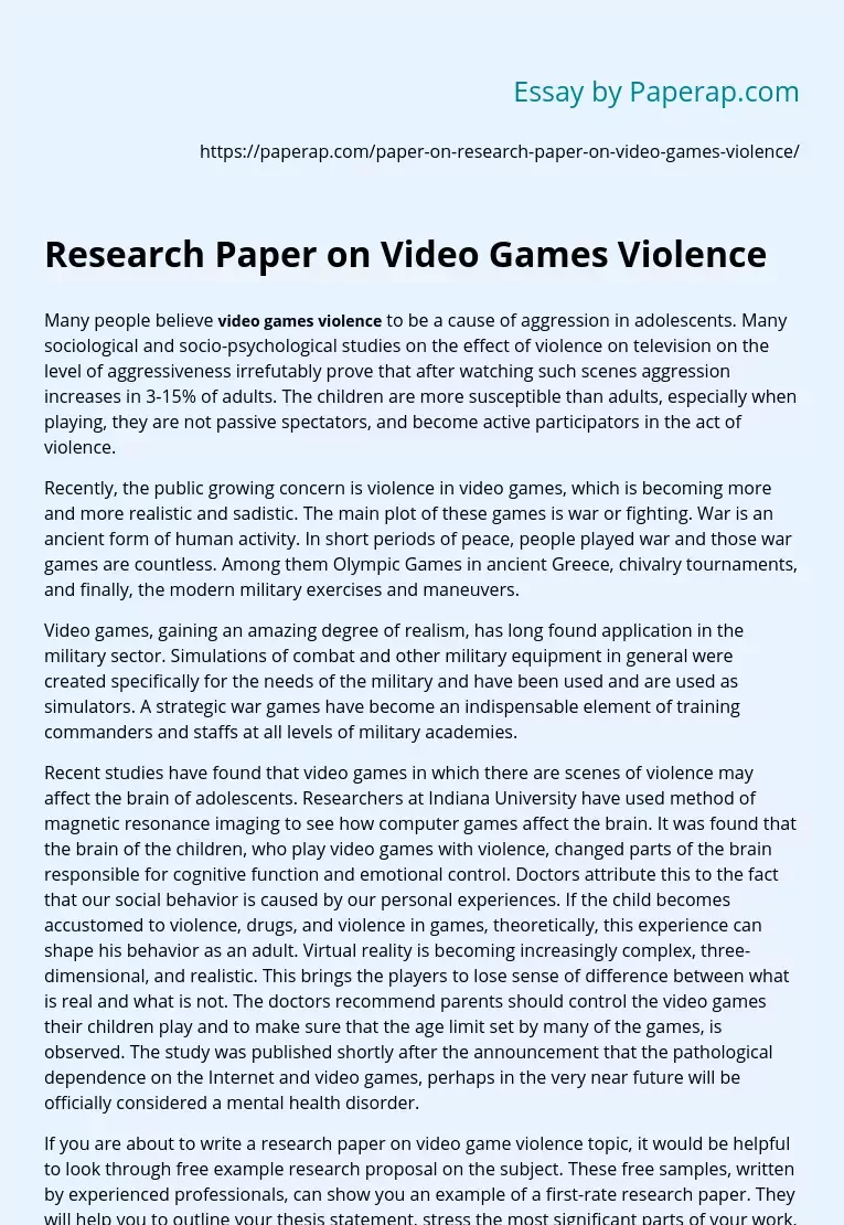 Research Paper on Video Games Violence