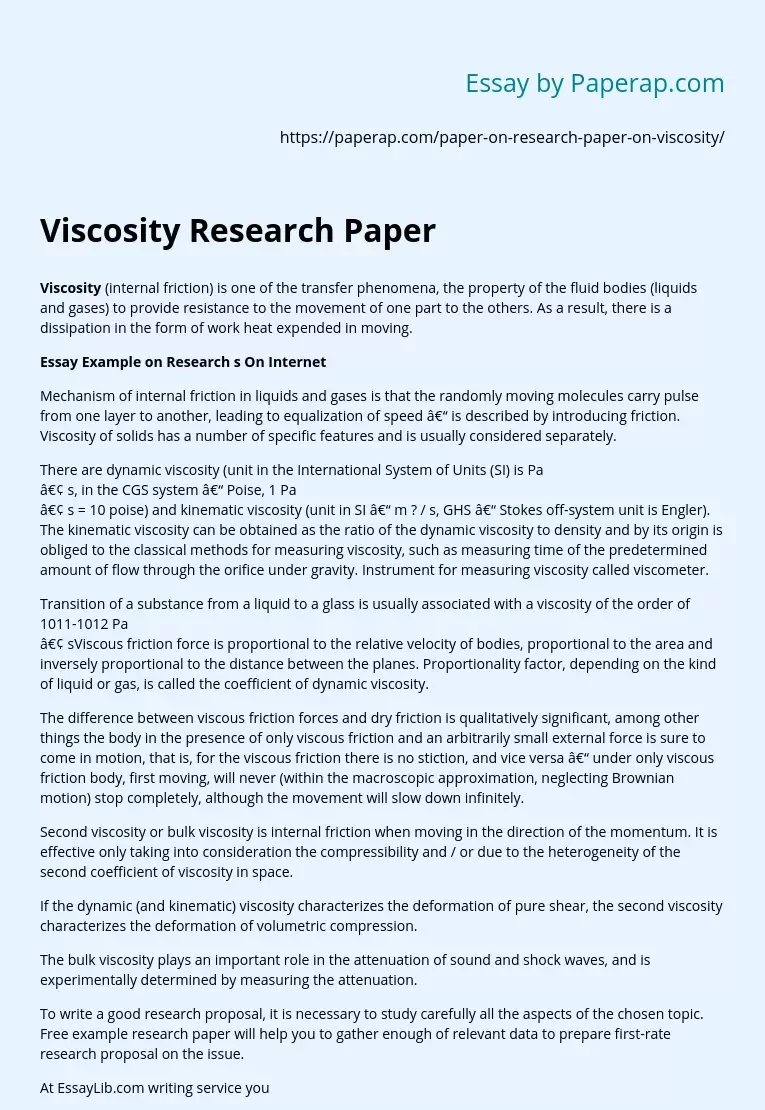 Viscosity Research Paper