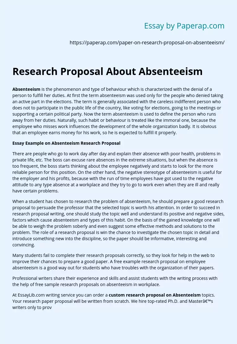 Research Proposal About Absenteeism