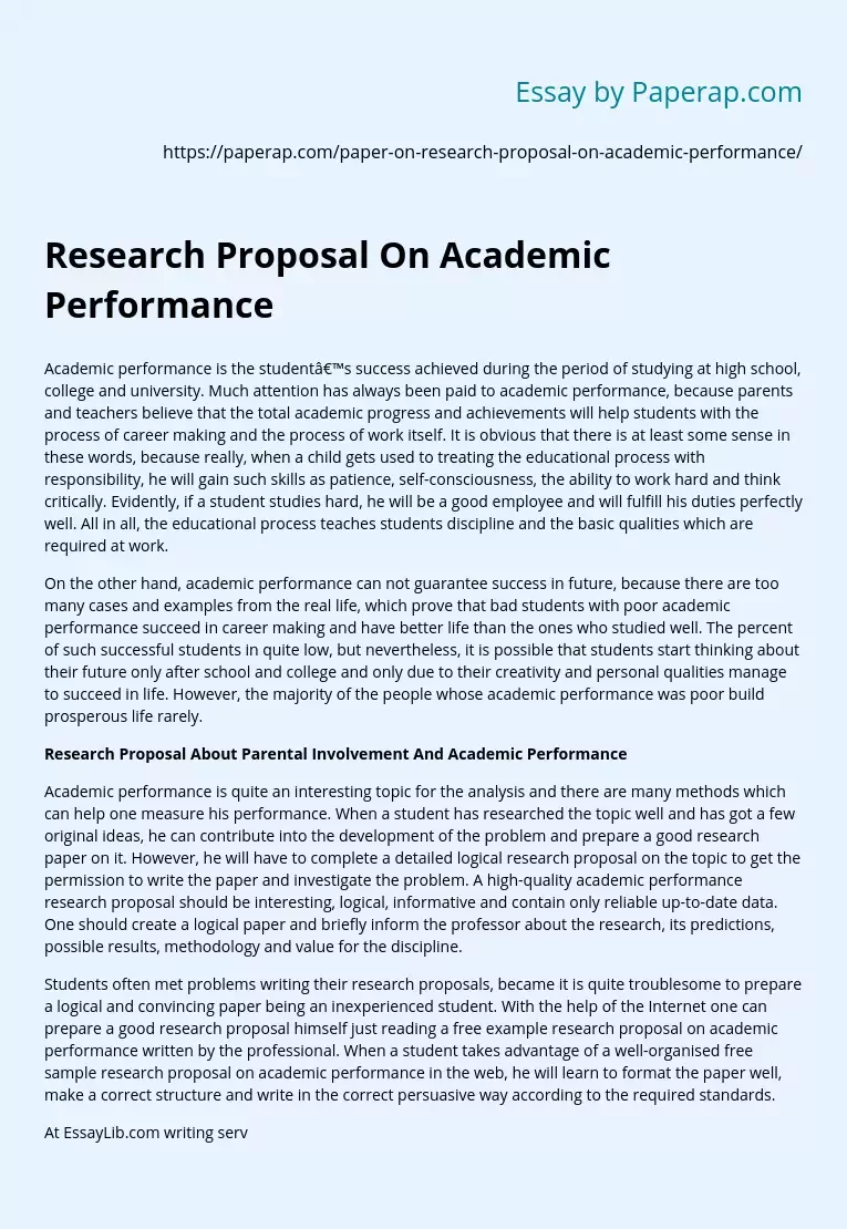 Proposal About Parental Involvement And Academic Performance