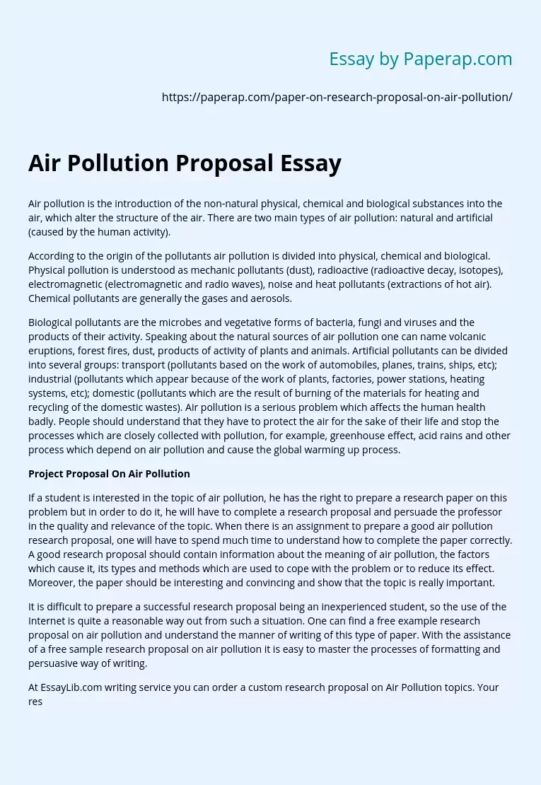 Air Pollution Proposal Essay
