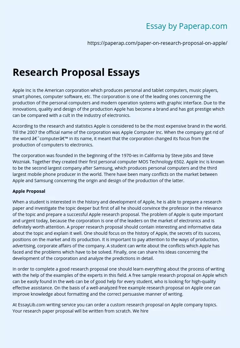 Apple Research Proposal Essays