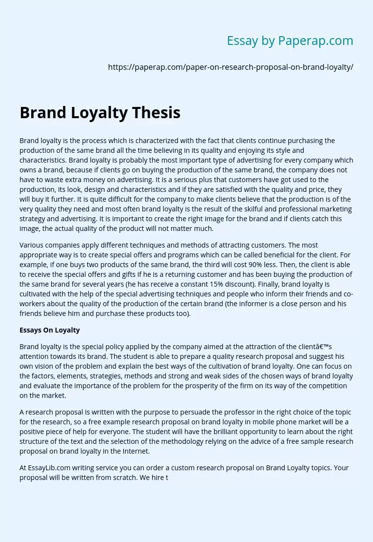 Brand Loyalty Thesis Essays