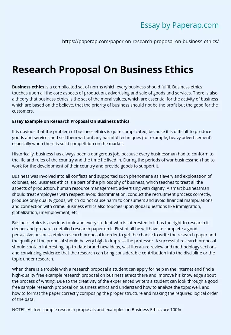 Research Proposal On Business Ethics