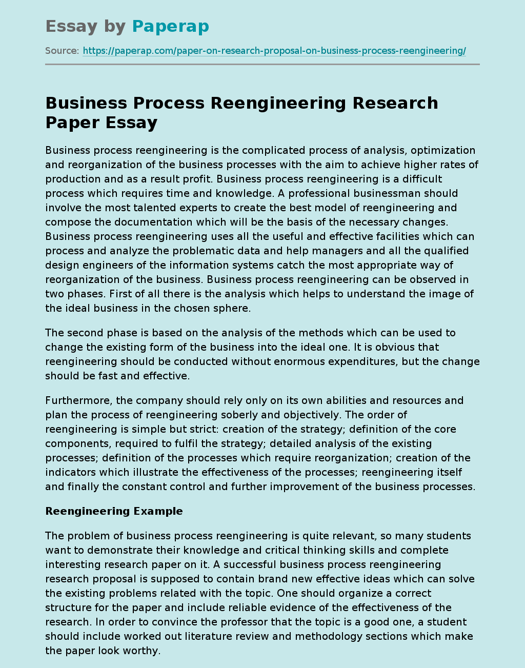 Business Process Reengineering Research Paper