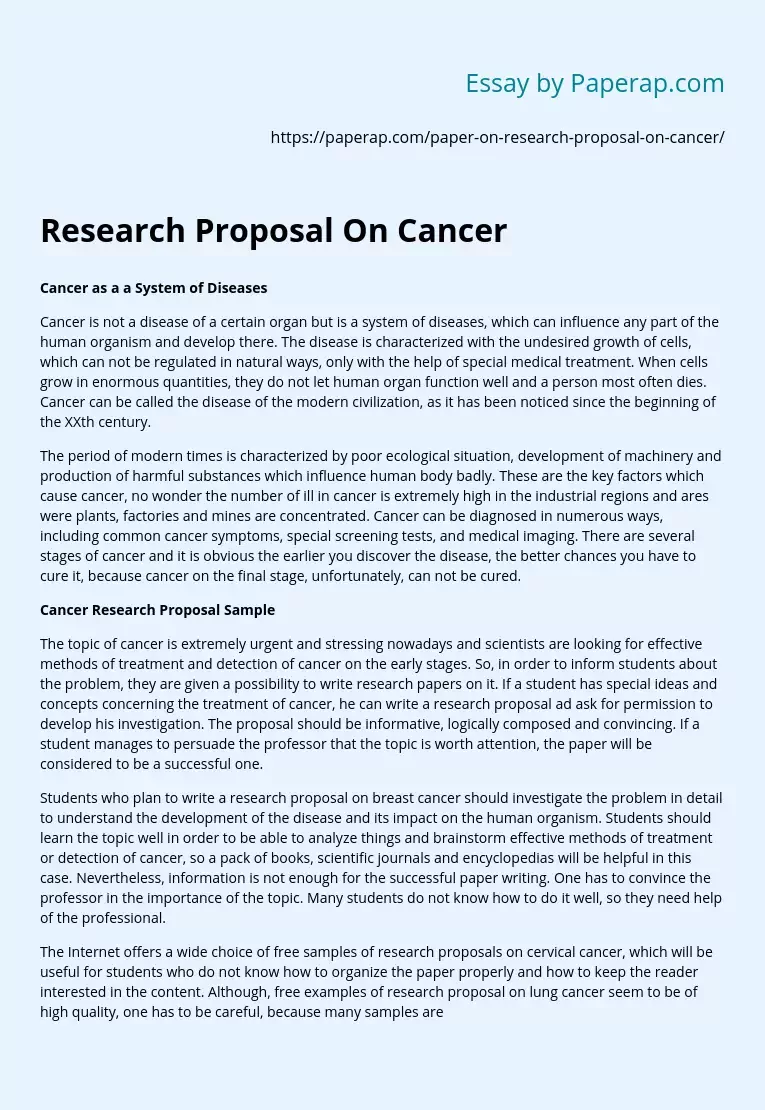 Research Proposal On Cancer