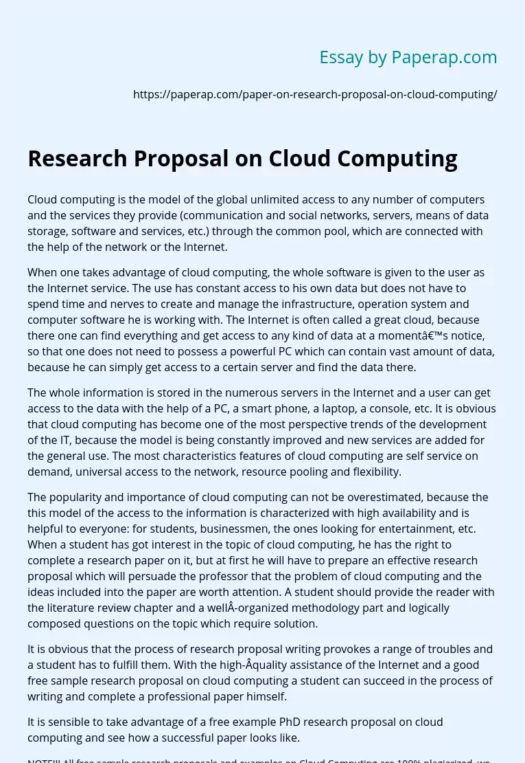 Research Proposal on Cloud Computing