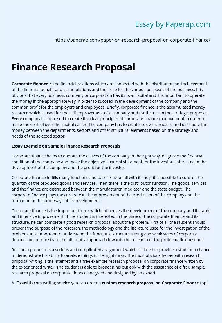 Finance Research Proposal