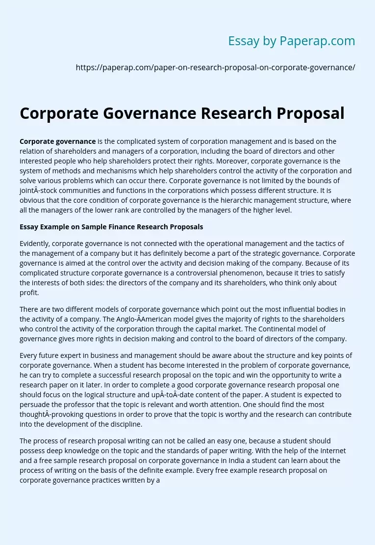 Corporate Governance Research Proposal