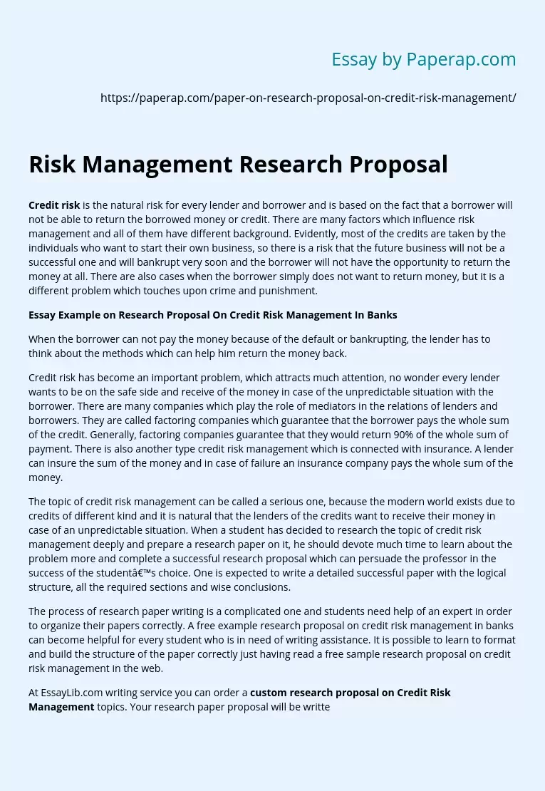 Risk Management Research Proposal