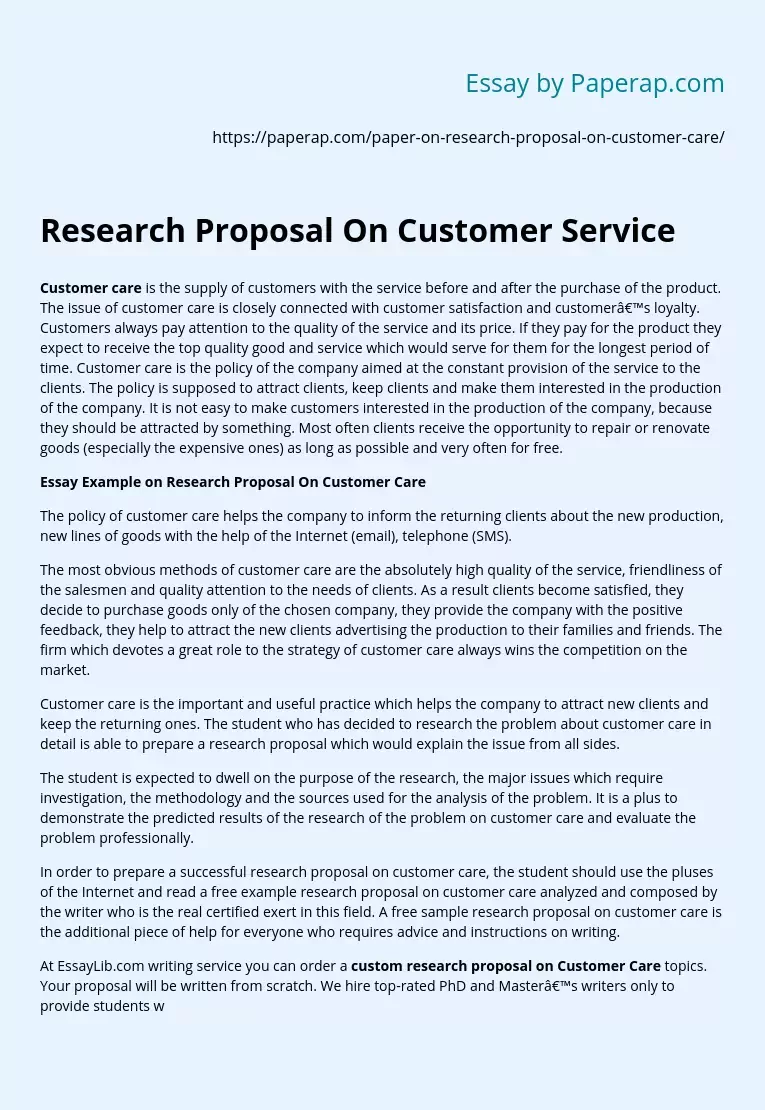 Research Proposal On Customer Service