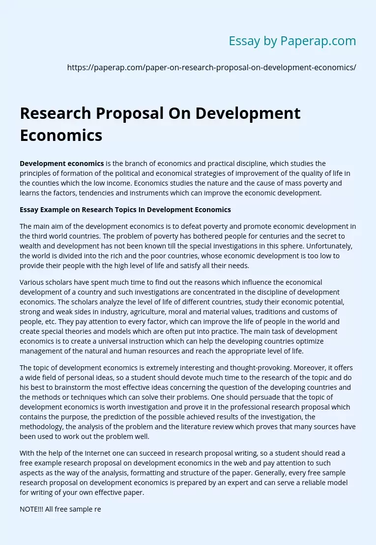 Research Proposal On Development Economics
