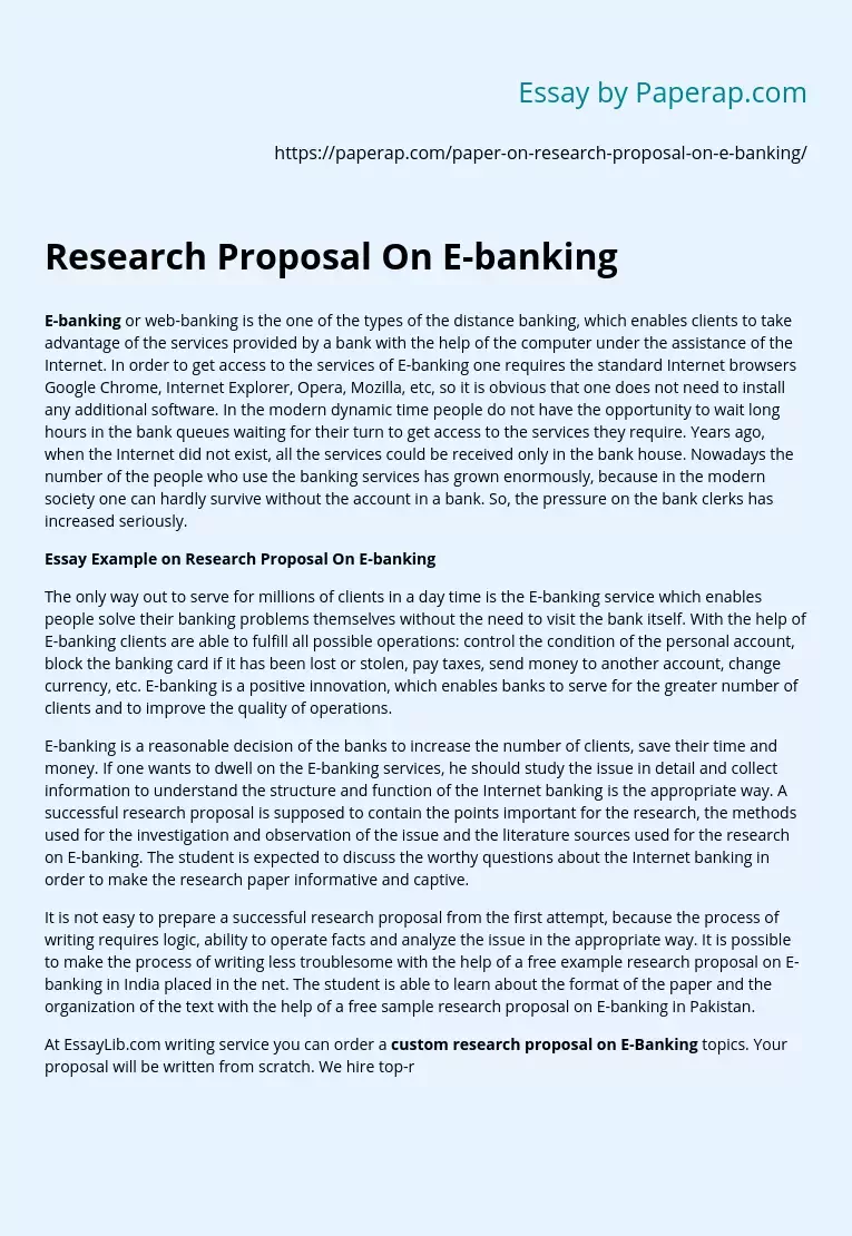Research Proposal On E-banking