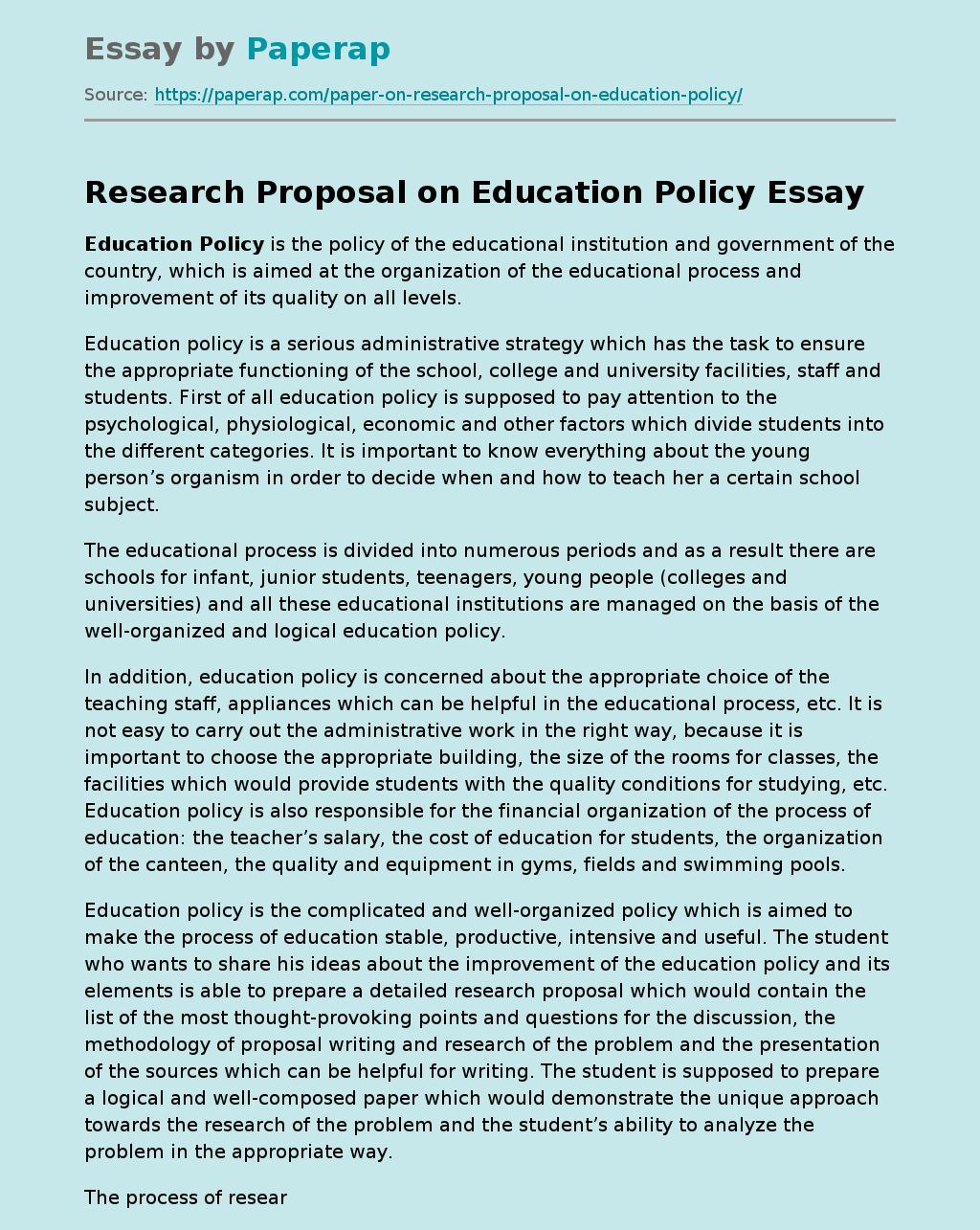 Research Proposal on Education Policy