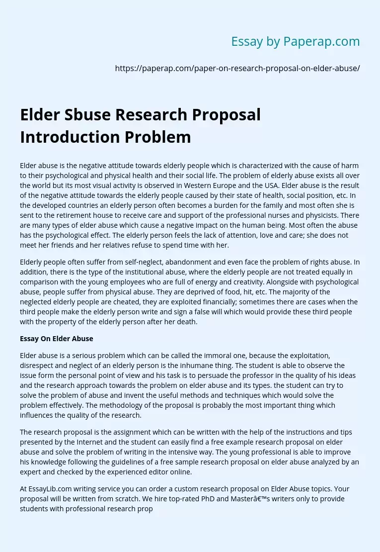 Elder Sbuse Research Proposal Introduction Problem