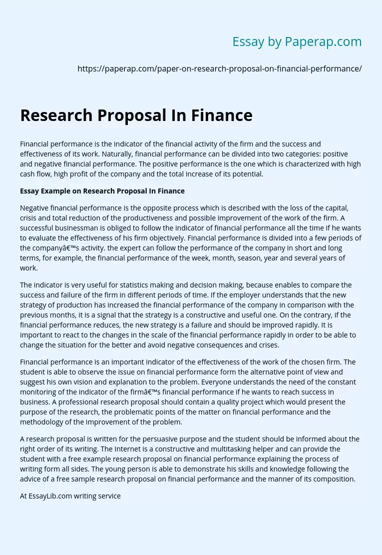 Research Proposal In Finance Free Essay Example