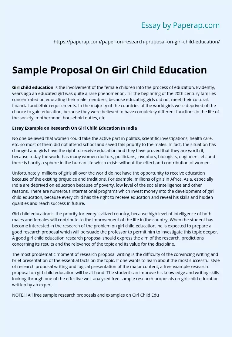 Sample Proposal On Girl Child Education