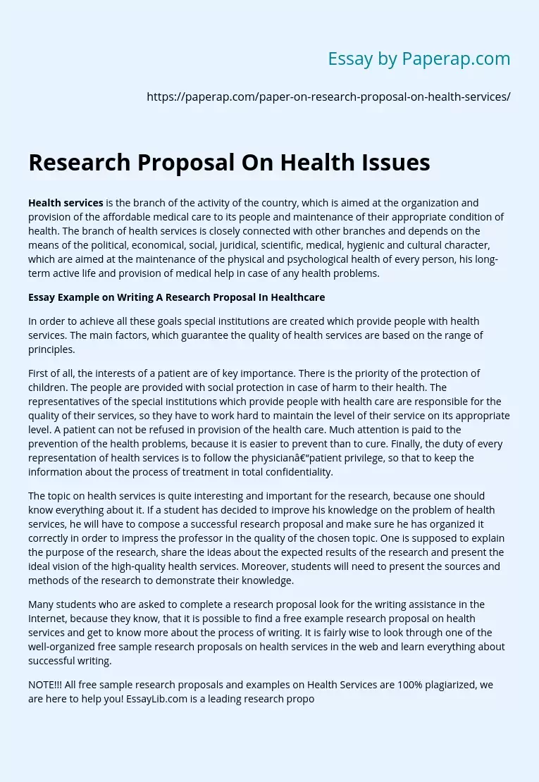 Research Proposal On Health Issues