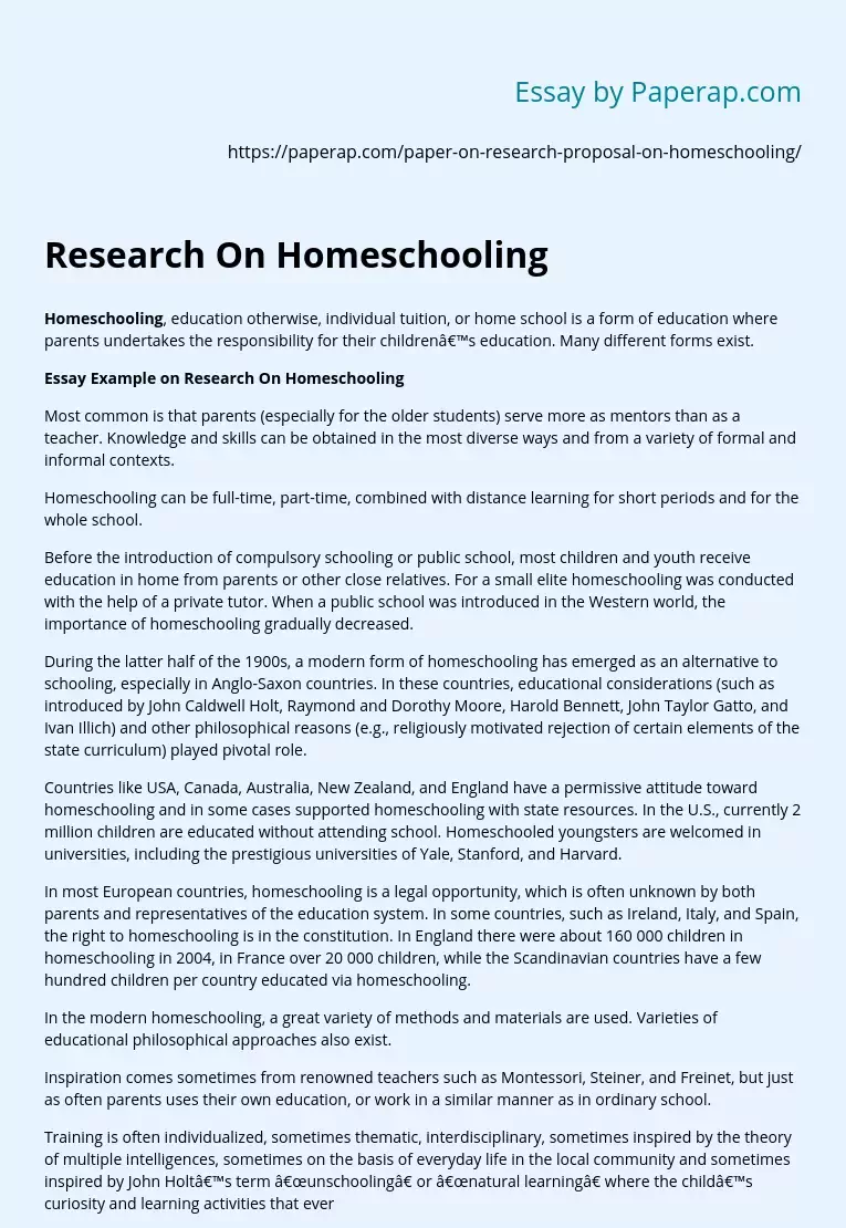 homeschooling topics research paper