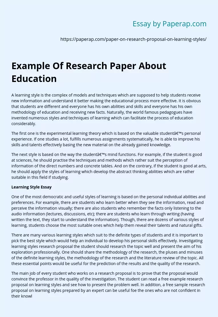 Example Of Research Paper About Education