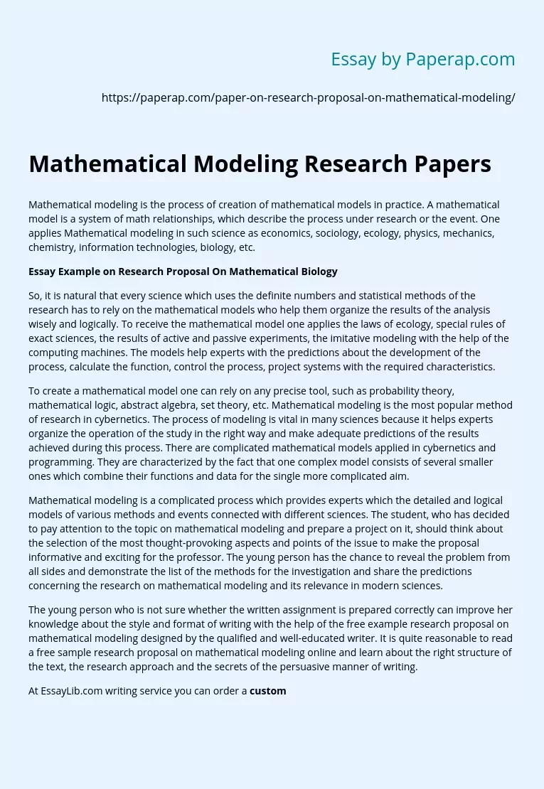 Mathematical Modeling Research Papers