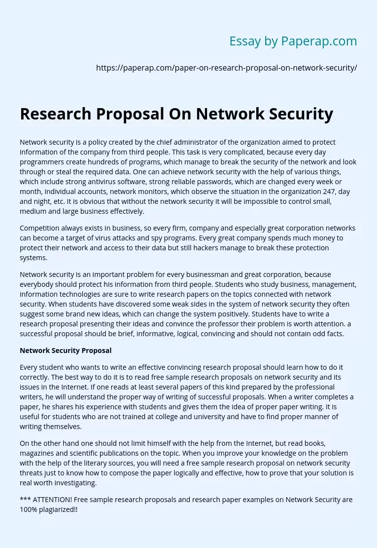 Research Proposal On Network Security