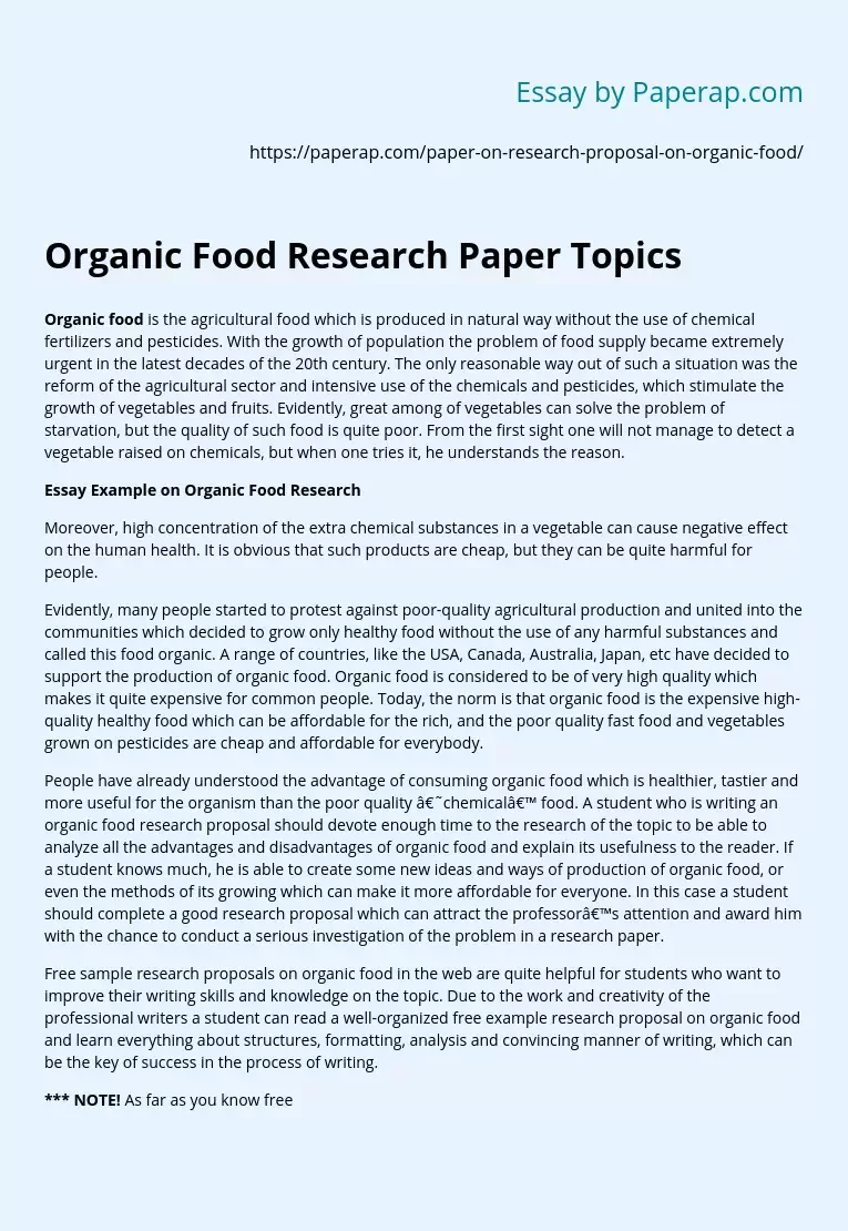 Organic Food Research Paper Topics
