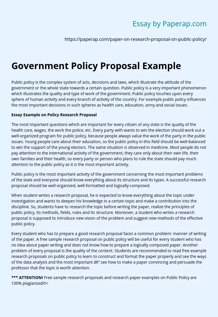 Government Policy Proposal Example Free Essay Example