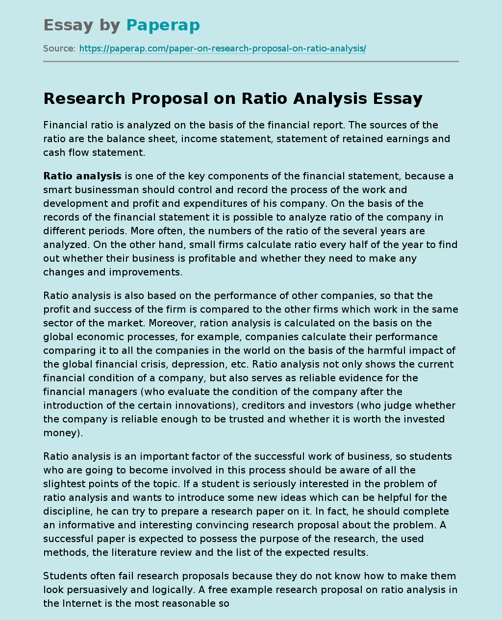 Research Proposal on Ratio Analysis